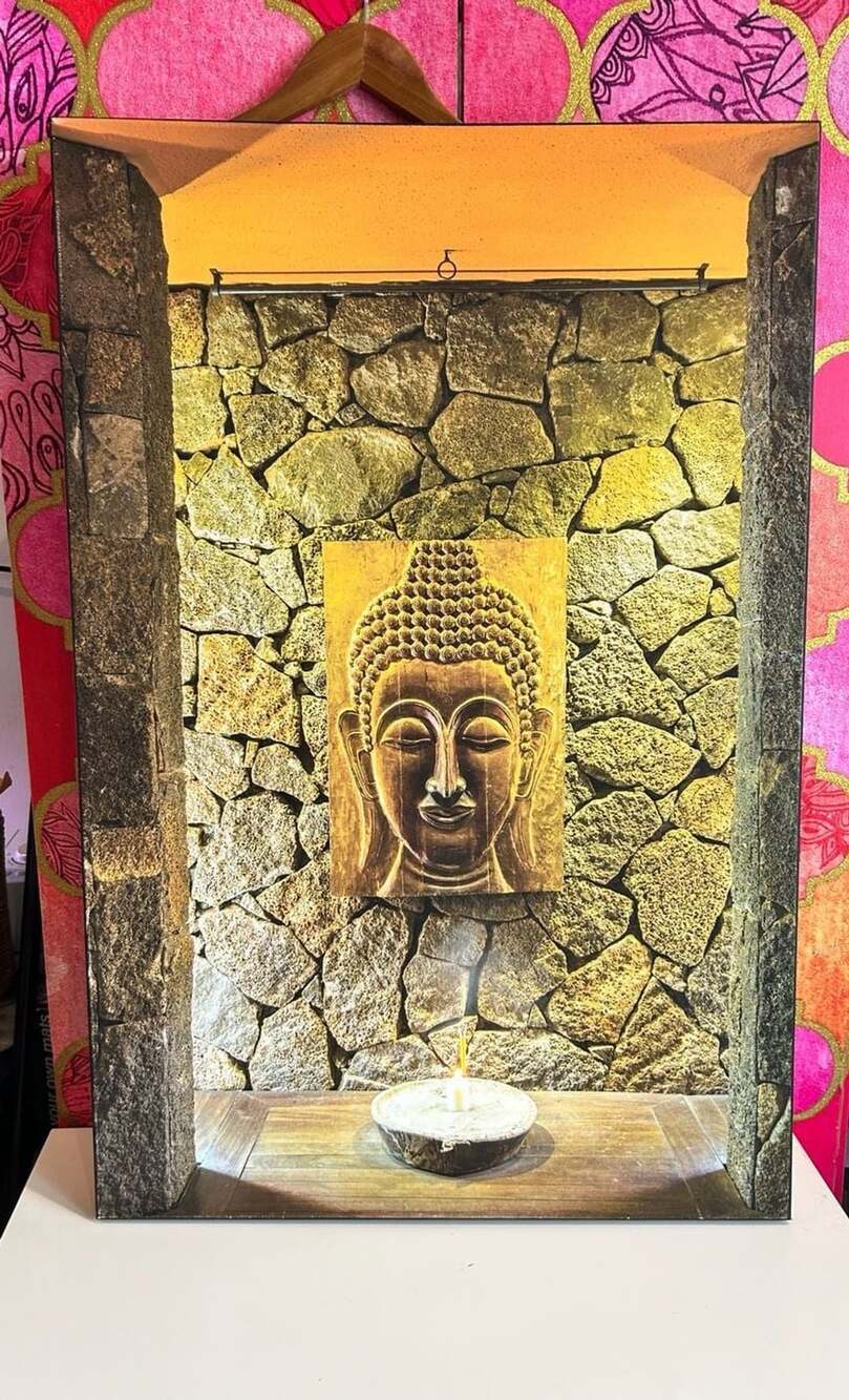 Buddha Altar Wall Art Canvas Print 24 in Stone Relief Decor